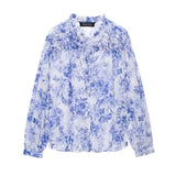 Spring Style Laminated Decorative Flower Printed Loose Blouse