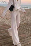 Pants Suits Women Button Up Shirt And High Wasit Pants Set Spring Autumn Ladies Pleated Elegant Loose 2 Piece Pant