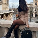 Fur Collar Coat And Mini Skirt Set- Outfit