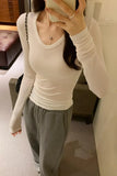 Solid Color U-Collar Slim Underwear Women's Autumn And Winter New Ins Thin Warm Long-Sleeved