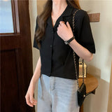 Women Summer Vintage Temperament Crop Tops New Arrival Stylish Simple Tender All-match Casual Notched Female Korean