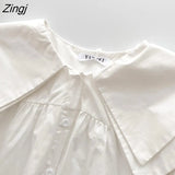 Peter Pan Collar Womens Blouse 2023 Spring Autumn Retro Long Sleeve White Shirt Cute Kawaii Button Casual Loose Tops