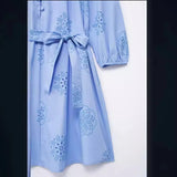 Spring Glue Embroidery Decorative Long-Sleeved Poplin Dress