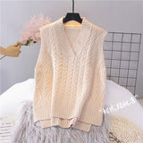 Autumn Women Sweater Vest Woman Short Loose Knitted Sweater Sleeveless Ladies V-Neck Pullover Tops Female