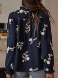 Autumn And Winter Women's Explosive Long-Sleeved Print Top Cover Collar Lantern Sleeve