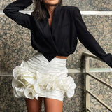 Ruched Ruffle Flower Bodycon Mini Skirt- Outfit