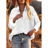 Women's Blouse Solid Flannel Collar Long Sleeve Loose Casual Pullover Shirt with Pockets 2022 Spring New Corduroy