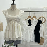 Wind Sling Vest Bow Folded Burst Embroidered Doll Shirt To Take Sleeveless Top