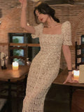 New Elegant Lace Midi Dress For Women Fashion One Piece Lady Slim Prom Party Cothing
