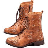 Zingj Martin Boots 2023 Autumn And Winter Flat-Soled, Thick-Heeled, Lace-Up, Short, Embroidered Women's