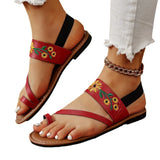 Zingj Set Toe Flat-Soled Sandals Female Large Size Family Style Elastic Belt Beach Sandals