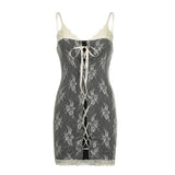 Lace Lace Color Cross-Tie Sexy V-Collar Halter Skirt 2023 Summer New Slimming Bag Hip