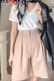 Women's Summer Shorts 2023 Long with High Waist Female Loose White Classic Knee-Length Office Wide Women's Shorts Black
