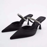 ZAR 2022 Summer Leopard Pumps for Women Fashion Ponited Toe Rhinestone Interchangeable Strap Party Heels Feminine Vintage