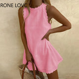 Women Chic Solid Tank Exquisite Lace Sleeveless A-line Party Sexy