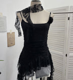 Shooting Lace Suspension Sheaf Vest Women's Summer Thin Irregular Lotus Leaf-Side Ribbon Slime Blouse