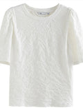 O-Neck Short Slevee Women T-Shirts Solid 2022 Summer New Art Women Tops Texture Sense French Bubble Half Sleeve