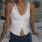 Girls Sexy Temperament Row Button V Collar Waist Show Thin Sling Vest Women Pure Sexual Feelings To Wear A Small