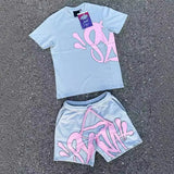 Aesthetics Male Gothic 2-Piece Hip-Hop Alphabet Print 0-Collar T-Shirt + Rope Wide Legs And