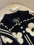 Beading Flower Knitted Women Sweater Tops 2023 Autumn Winter Vintage Elegant Ladies Pullover Long Sleeve Fashion