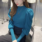 Zingj Korean Version Semi-High Round Collar Design Bubble Sleeve Knitted Sweater Autumn And Winter New Foreign Style Pullover Women's