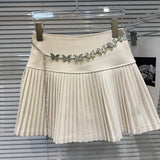 Solid Pleated Mini Skirt With Butterfly Chain- Outfit
