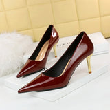 Zingj Fashion Simple Metal With Super High Heel Shallow Point Bright Patent Leather Heels Women's Single