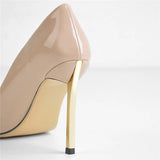 Onlymaker Women's Shoes Pointed Toe Black Red Patent Leather Metal Heels Fashion Dress Wedding Party Big Size Lady Thin