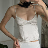 Temperament Pure Color Lace Splicing V-Collar Chest-Shaped Satin Satin Vest 2024 Spring / Summer New