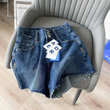 ERROR denim shorts women's high waist three button 2022 new summer high quality loose wide leg washed denim hot pants