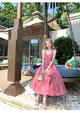 Style Holiday Midi Dresses for Women 2023 Summer Korean Fashion Sleeveless Pleated Camisole Elegant Party Female