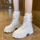 Zingj Buckle Thick Heel Martin Boots Autumn 2024 New Comfortable Short Boots 43 Plus Size Women's