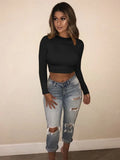 Sleeve Crop Top Women Shirts Harajuku Korean Black Burgundy Sexy Clothes Turtleneck Basic Short T Shirt