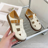 Zingj Head Shoes Sen Department Literary Wind Student Sandals Female 2023 Summer New Round Head Hollow Out Casual Flat Croshoes-Outfit