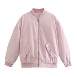 And Winter New Pure Color Loose Leisure Zipper Flight Jacket Cotton-Padded