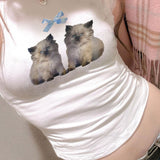 Summer New Ins Style Street Girls Slim, Thin, Short Sleeves, Cat Bowtie Printed