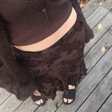 New Women's Dress Wish Summer Fashion Auricularia Auricula Side Mesh Brown Printed