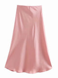 Sale Solid Satin Elastic Waist Women A-Line Skirt Summer Female Slim