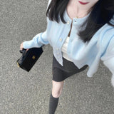 Zingj Soft Waxy Feeling Light Blue Sweater Spring Sweater Female Coat New Simple Short Money Wear Cardigan