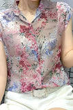 Blouse Sleeveless Shirts Women Vintage Floral Print Blouses Ladies Tops 2023 Blusas Mujer Casual Chiffon shirt
