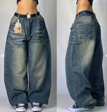 Dress Baggy Jeans Y2K Hip Hop Pocket Letter Retro Black Jeans Men's High Waist Wide Legs