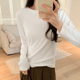 Color Round-Neck Corduroy Long-Sleeved T-Shirt Women's Autumn New Basic Bottomed Shirt With Thin