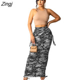 Sexy Camouflage Print Bodycon Maxi Skirts Autumn New Club Party Vintage Streetwear High Waist Long Skirt
