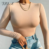 Long Sleeve Knitted Skinny Bodysuit Women Winter Autumn 2021 Solid Square Collar White Black Casual Body Top