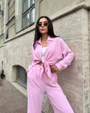 Zingj New Autumn Solid Color Lapel Long Sleeve Shirt Jacket Casual Pants