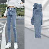 Wear 2023 New High-Waisted Trousers With Double Buttons, Stretch, Slim, High Pencil, Nine-Cent