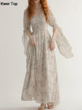 Vintage Floral Midi Dress 2024 Summer New Elegant Casual Beach Evening Party One Piece Dresses Woman Korean
