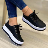 Size Casual Single Shoes Women's New Round Head Thick Sole Lace Women's Single Shoes Leisure Viscose Shoes Single