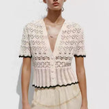 Suit With V-Neck Top Hollow Skirt Knitted Two-Piece Suit