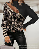 Zingj Spring And Autumn Plaid Knit Stitching Lace Top V Neck Fashion Long